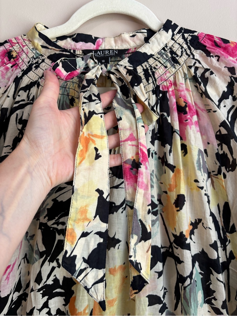 Lauren Ralph Lauren Plus Sz 18 Black Label Multicolor Floral Dress Cotton Voile - Picture 5 of 16